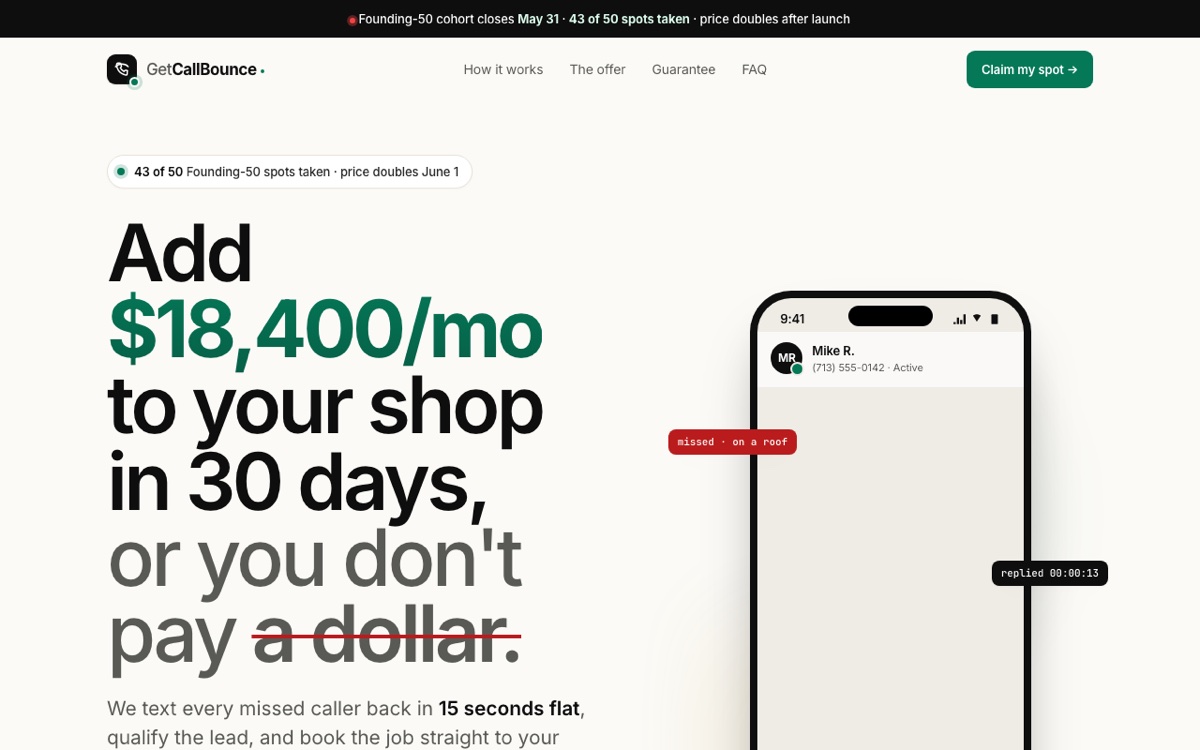 GetCallBounce — live screenshot